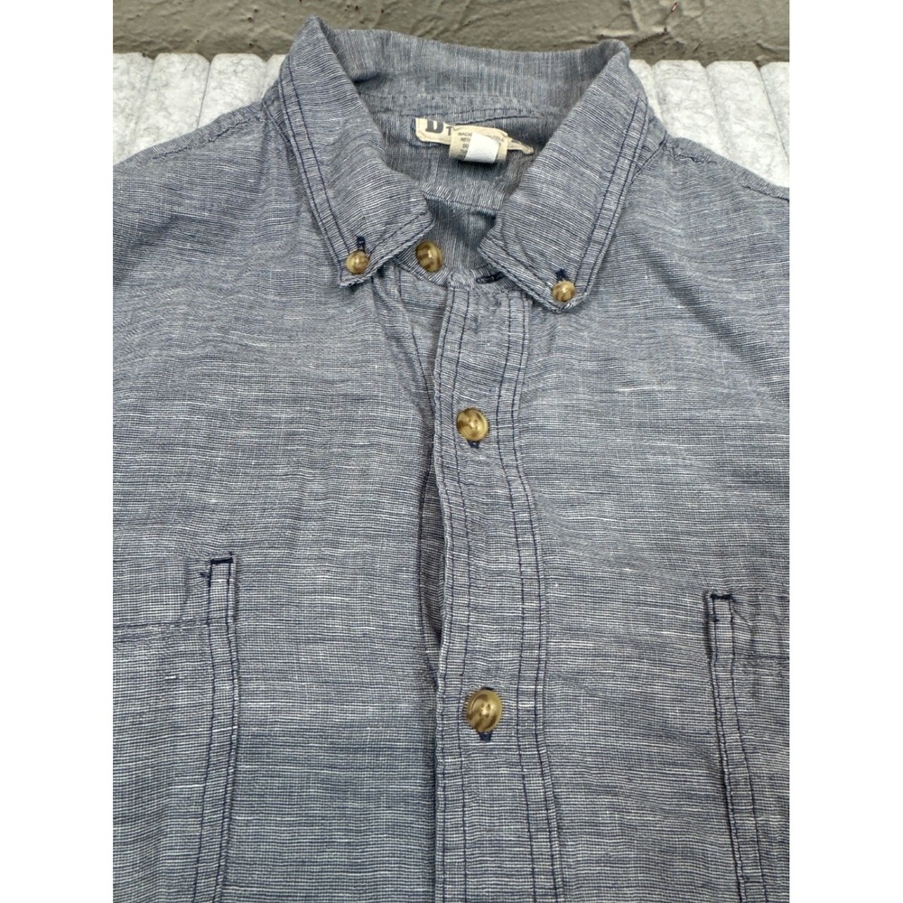 Duluth Trading Co Mens 2XL‎ Blue Hemp Organic Cotton Short Sleeve Button Shirt